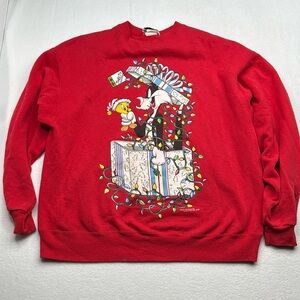 Vintage Tweety Bird Sylvester Christmas Red Sweatshirt  Warner Bros Jerry Leigh